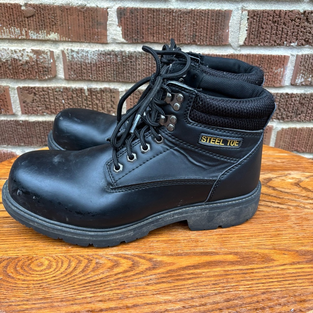 BRAHMA men's heavy duty steel toe leather upper black work boots Sz 10.5 W - Picture 7 of 10